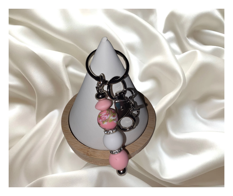 Pink Cow Silicone Beaded Keychain