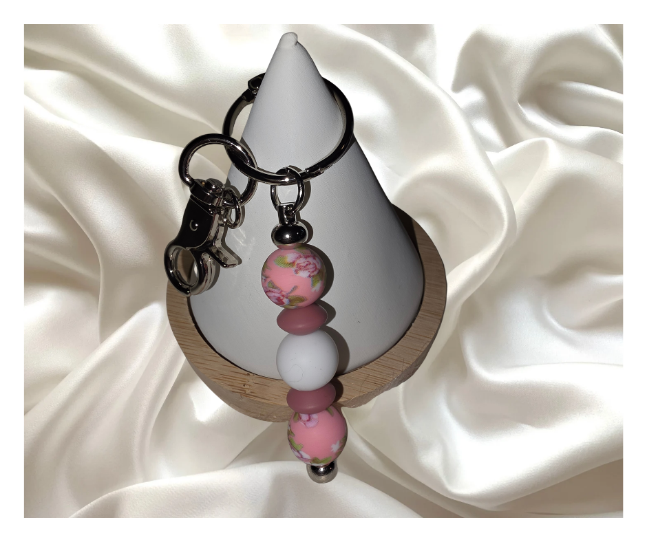 Pink Cow Silicone Beaded Keychain