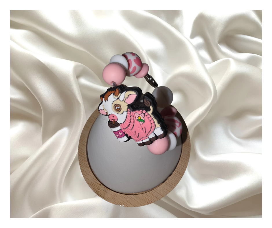 Pink Cow Silicone Beaded Bracelet
